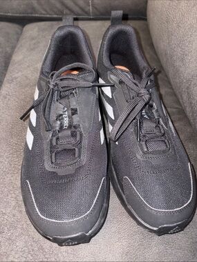 adidas Black Mesh Terrex Trail Sneakers with White Stripes